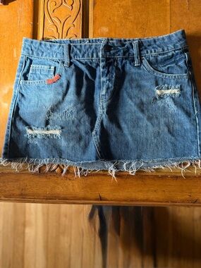 American Eagle Outfitters Distressed Blue Denim Mini Skirt
